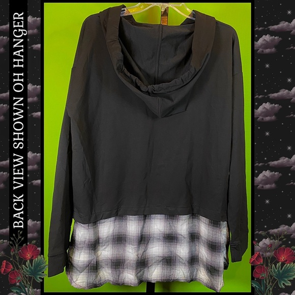 M  NWT BLACK & PLAID TRIM HOODIE/HOODED TUNIC COTTON POLYESTER BLEND - ANNABELLE - Picture 6 of 13